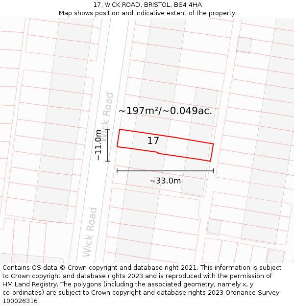 17, WICK ROAD, BRISTOL, BS4 4HA: Plot and title map
