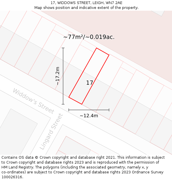 17, WIDDOWS STREET, LEIGH, WN7 2AE: Plot and title map