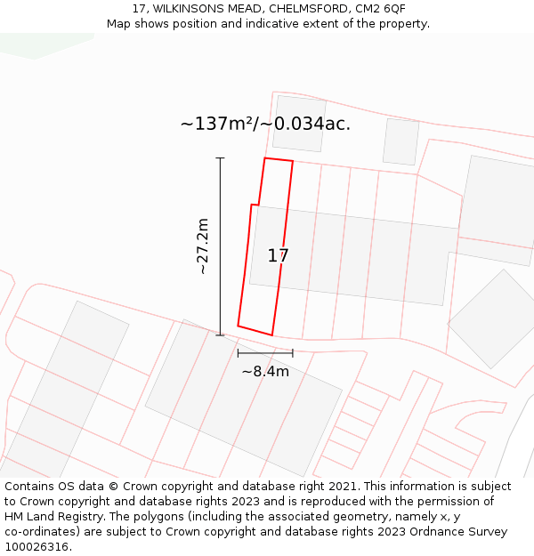17, WILKINSONS MEAD, CHELMSFORD, CM2 6QF: Plot and title map