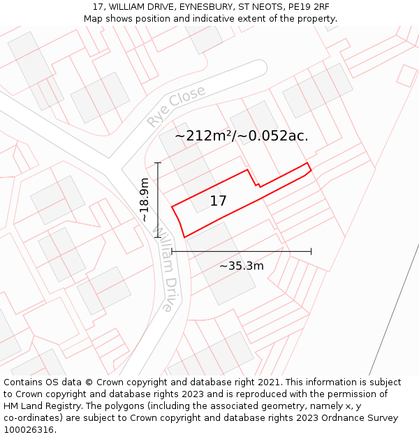 17, WILLIAM DRIVE, EYNESBURY, ST NEOTS, PE19 2RF: Plot and title map