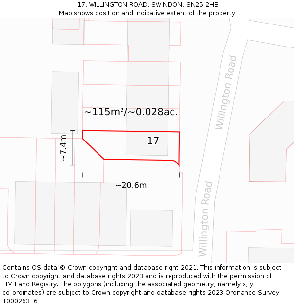 17, WILLINGTON ROAD, SWINDON, SN25 2HB: Plot and title map