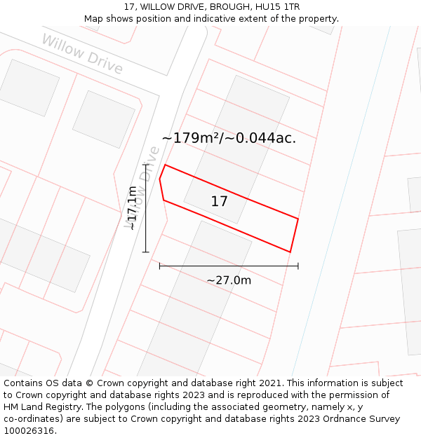 17, WILLOW DRIVE, BROUGH, HU15 1TR: Plot and title map