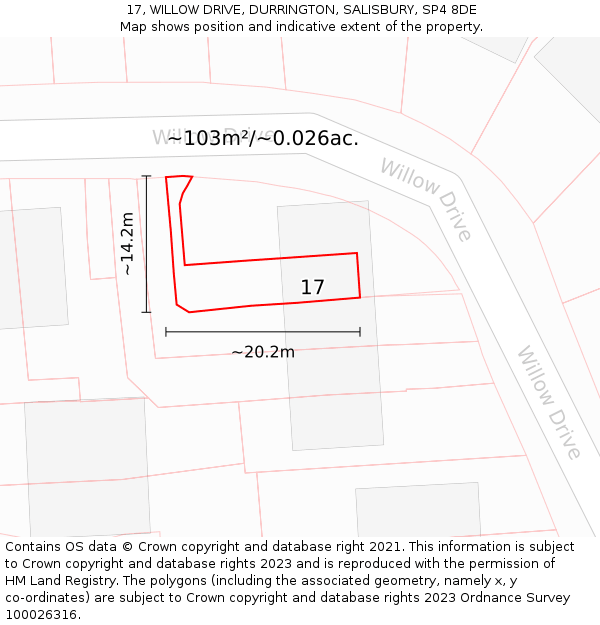 17, WILLOW DRIVE, DURRINGTON, SALISBURY, SP4 8DE: Plot and title map