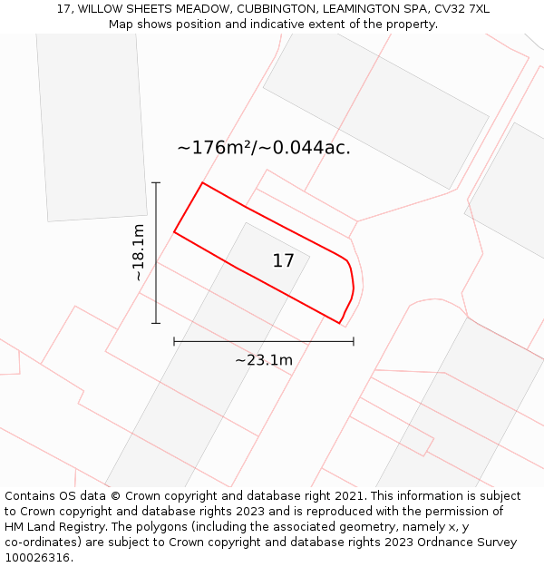 17, WILLOW SHEETS MEADOW, CUBBINGTON, LEAMINGTON SPA, CV32 7XL: Plot and title map