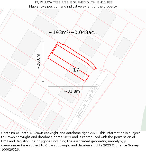 17, WILLOW TREE RISE, BOURNEMOUTH, BH11 8EE: Plot and title map