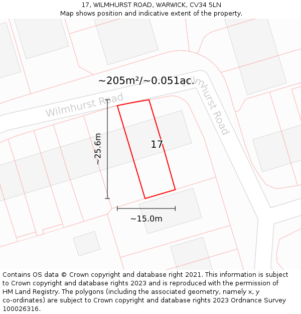 17, WILMHURST ROAD, WARWICK, CV34 5LN: Plot and title map