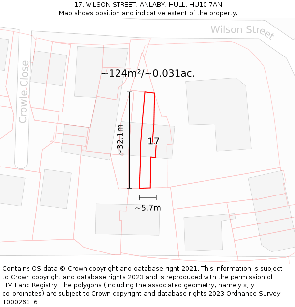 17, WILSON STREET, ANLABY, HULL, HU10 7AN: Plot and title map