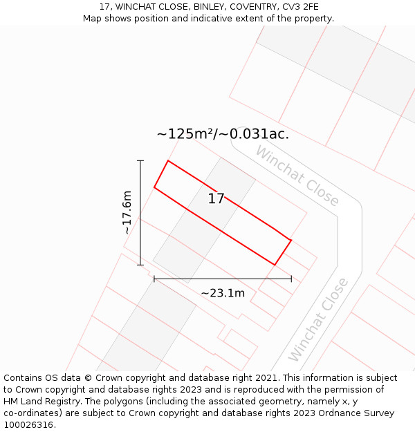 17, WINCHAT CLOSE, BINLEY, COVENTRY, CV3 2FE: Plot and title map