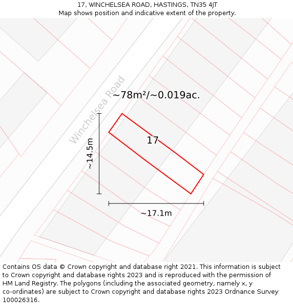 17, WINCHELSEA ROAD, HASTINGS, TN35 4JT: Plot and title map