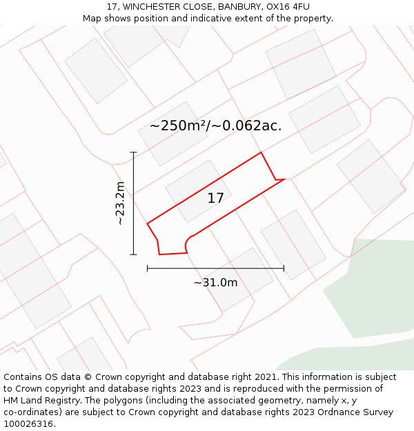 17, WINCHESTER CLOSE, BANBURY, OX16 4FU: Plot and title map