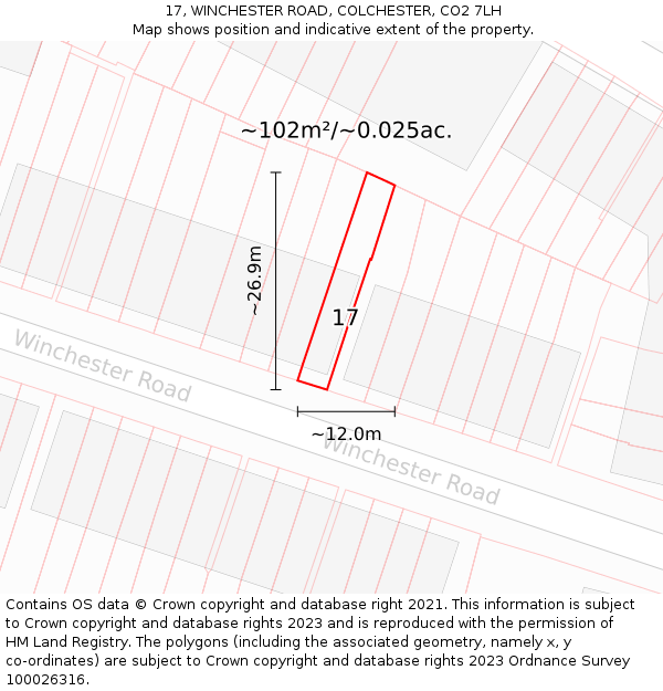 17, WINCHESTER ROAD, COLCHESTER, CO2 7LH: Plot and title map