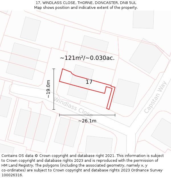 17, WINDLASS CLOSE, THORNE, DONCASTER, DN8 5UL: Plot and title map