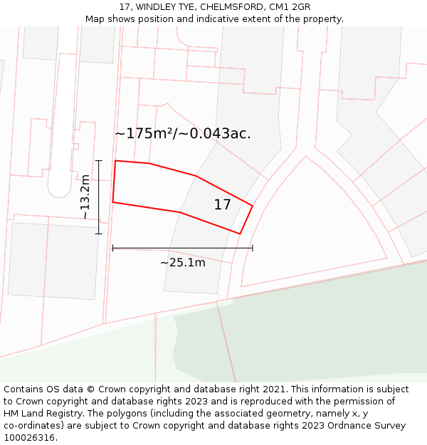 17, WINDLEY TYE, CHELMSFORD, CM1 2GR: Plot and title map
