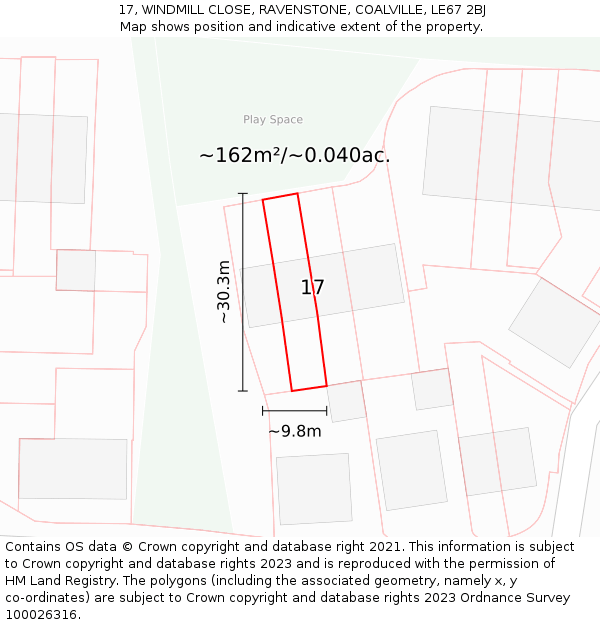 17, WINDMILL CLOSE, RAVENSTONE, COALVILLE, LE67 2BJ: Plot and title map