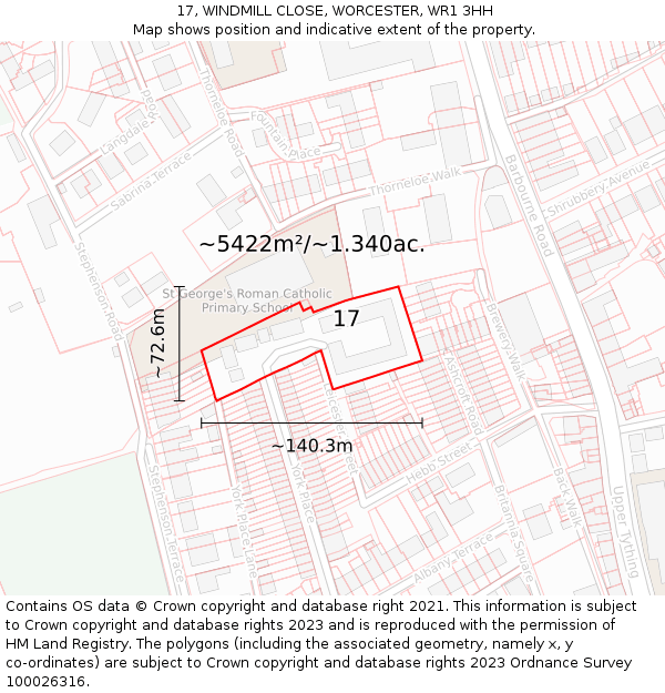 17, WINDMILL CLOSE, WORCESTER, WR1 3HH: Plot and title map