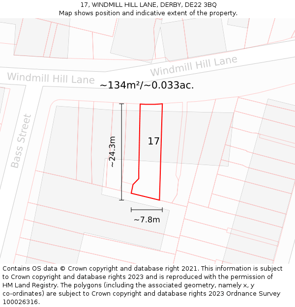 17, WINDMILL HILL LANE, DERBY, DE22 3BQ: Plot and title map