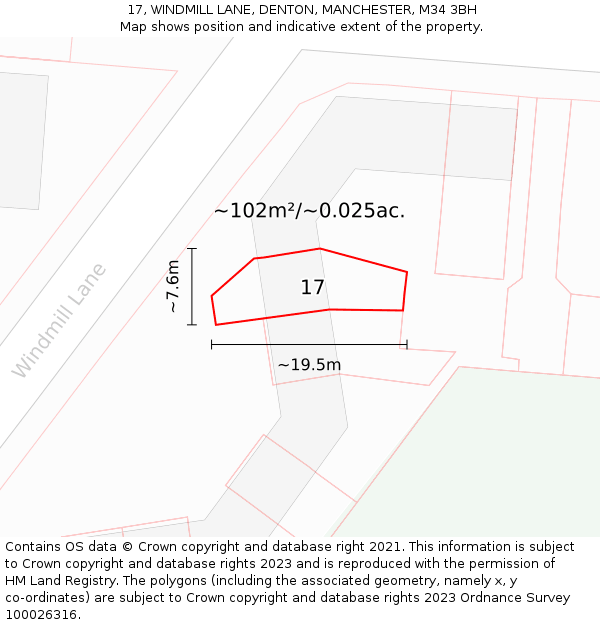 17, WINDMILL LANE, DENTON, MANCHESTER, M34 3BH: Plot and title map
