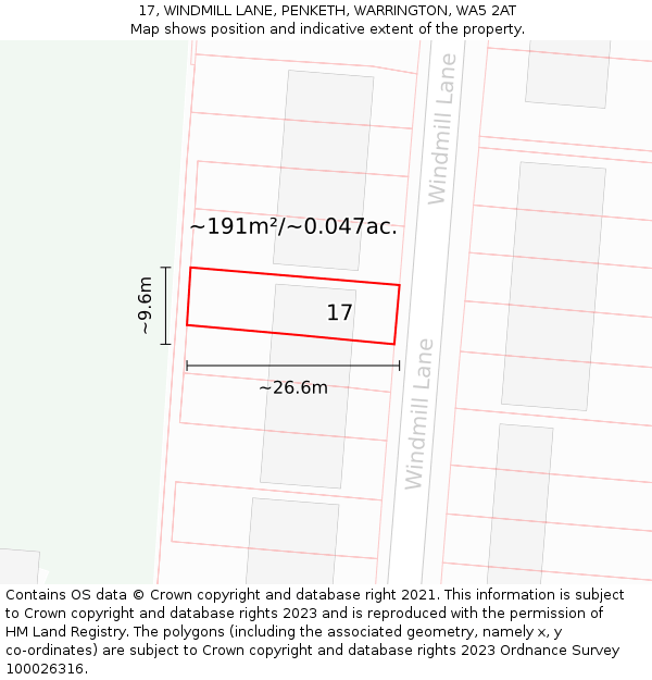 17, WINDMILL LANE, PENKETH, WARRINGTON, WA5 2AT: Plot and title map