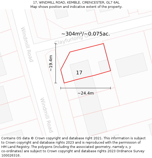 17, WINDMILL ROAD, KEMBLE, CIRENCESTER, GL7 6AL: Plot and title map