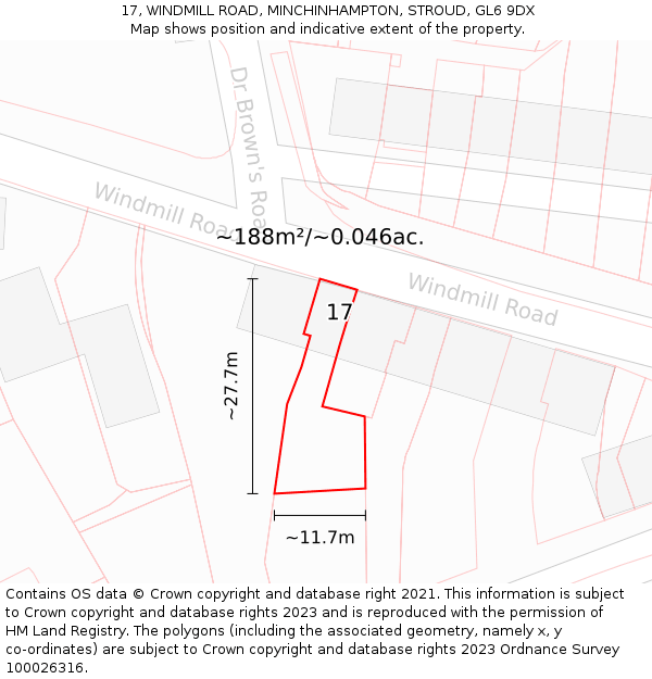 17, WINDMILL ROAD, MINCHINHAMPTON, STROUD, GL6 9DX: Plot and title map