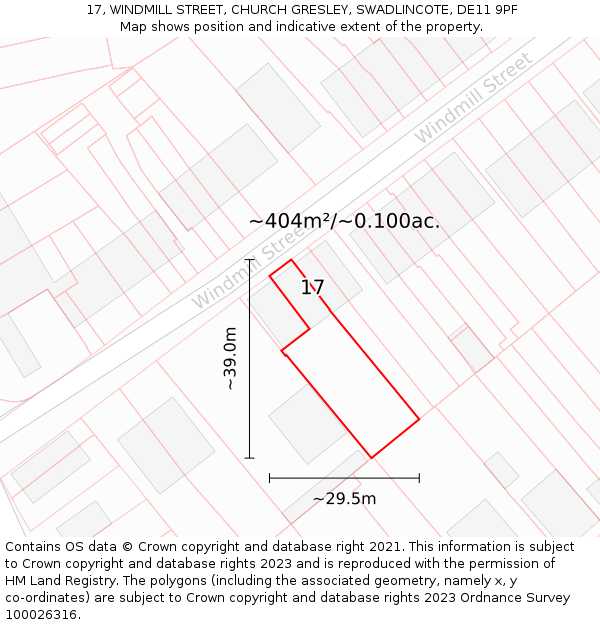 17, WINDMILL STREET, CHURCH GRESLEY, SWADLINCOTE, DE11 9PF: Plot and title map
