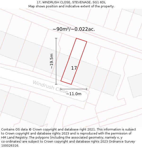 17, WINDRUSH CLOSE, STEVENAGE, SG1 6DL: Plot and title map