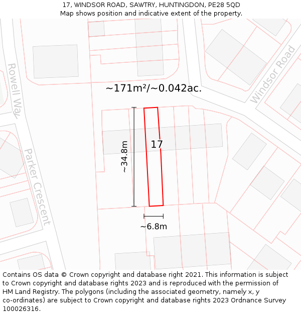 17, WINDSOR ROAD, SAWTRY, HUNTINGDON, PE28 5QD: Plot and title map