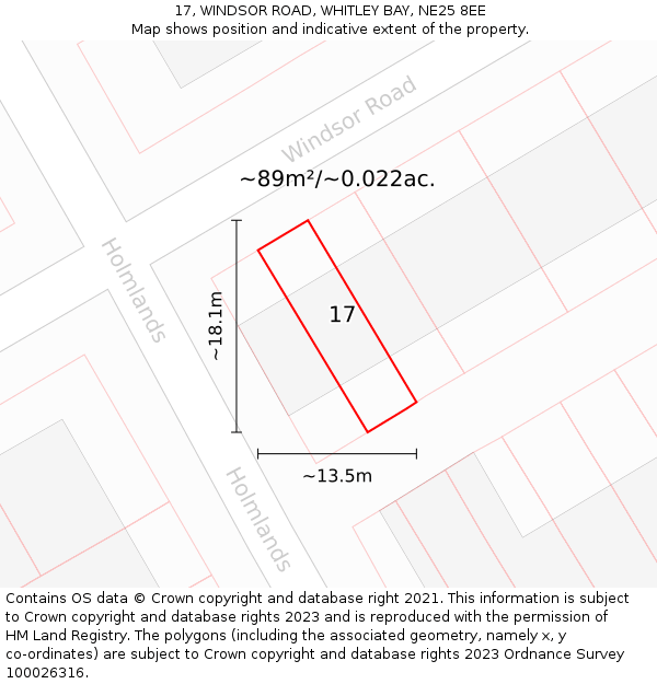 17, WINDSOR ROAD, WHITLEY BAY, NE25 8EE: Plot and title map