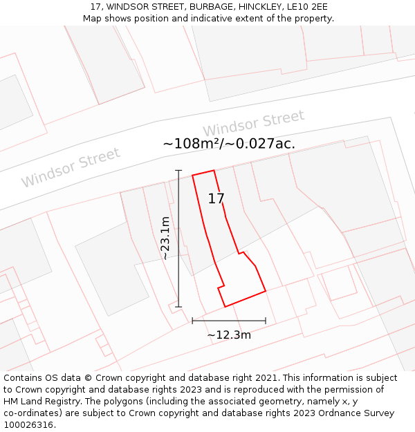 17, WINDSOR STREET, BURBAGE, HINCKLEY, LE10 2EE: Plot and title map