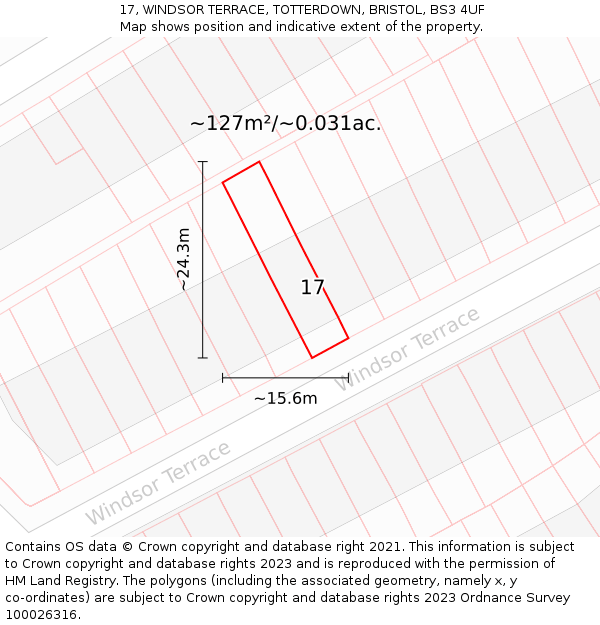 17, WINDSOR TERRACE, TOTTERDOWN, BRISTOL, BS3 4UF: Plot and title map