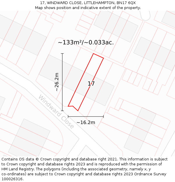 17, WINDWARD CLOSE, LITTLEHAMPTON, BN17 6QX: Plot and title map
