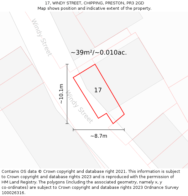 17, WINDY STREET, CHIPPING, PRESTON, PR3 2GD: Plot and title map