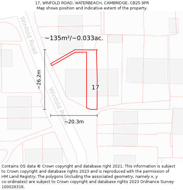 17, WINFOLD ROAD, WATERBEACH, CAMBRIDGE, CB25 9PR: Plot and title map