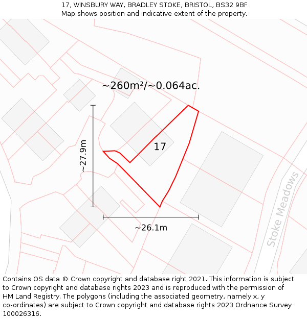 17, WINSBURY WAY, BRADLEY STOKE, BRISTOL, BS32 9BF: Plot and title map