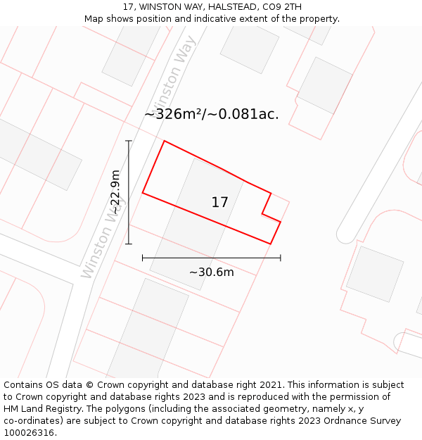 17, WINSTON WAY, HALSTEAD, CO9 2TH: Plot and title map