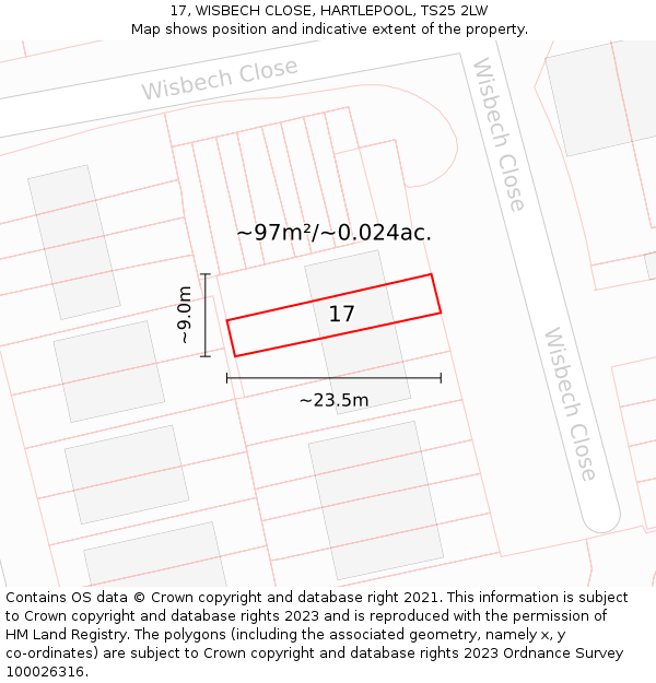 17, WISBECH CLOSE, HARTLEPOOL, TS25 2LW: Plot and title map