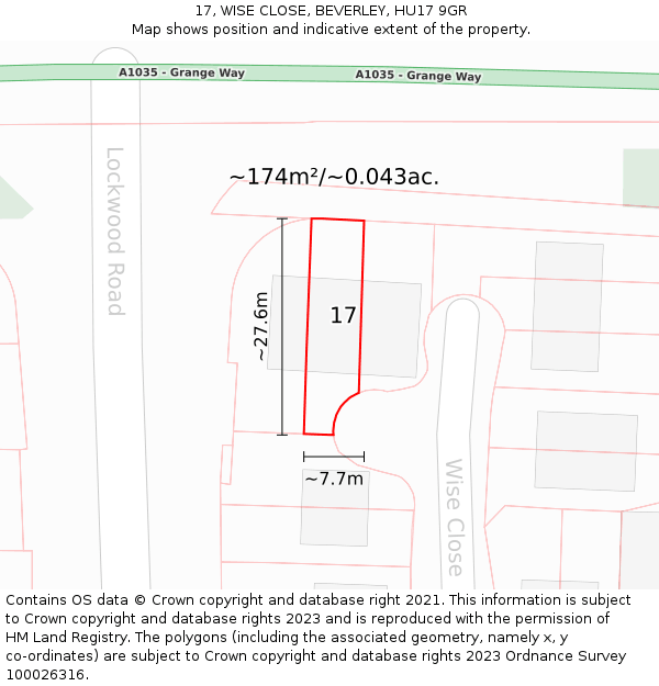 17, WISE CLOSE, BEVERLEY, HU17 9GR: Plot and title map