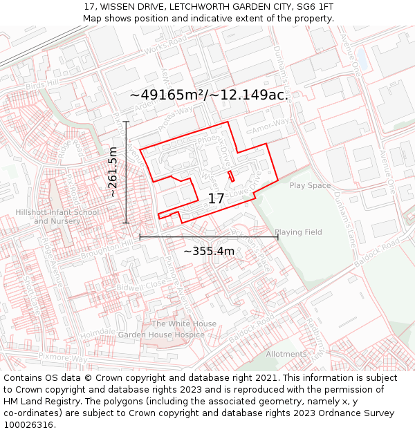 17, WISSEN DRIVE, LETCHWORTH GARDEN CITY, SG6 1FT: Plot and title map