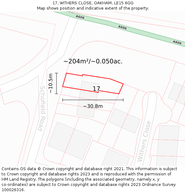 17, WITHERS CLOSE, OAKHAM, LE15 6GG: Plot and title map