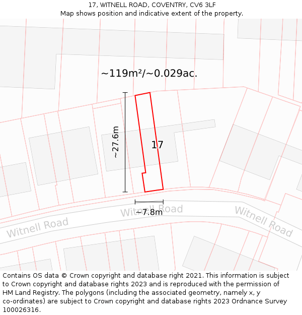 17, WITNELL ROAD, COVENTRY, CV6 3LF: Plot and title map