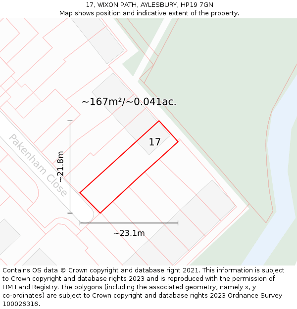17, WIXON PATH, AYLESBURY, HP19 7GN: Plot and title map