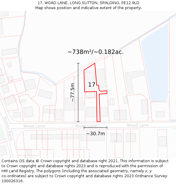 17, WOAD LANE, LONG SUTTON, SPALDING, PE12 9LD: Plot and title map
