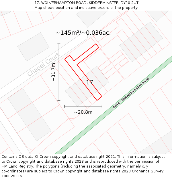 17, WOLVERHAMPTON ROAD, KIDDERMINSTER, DY10 2UT: Plot and title map