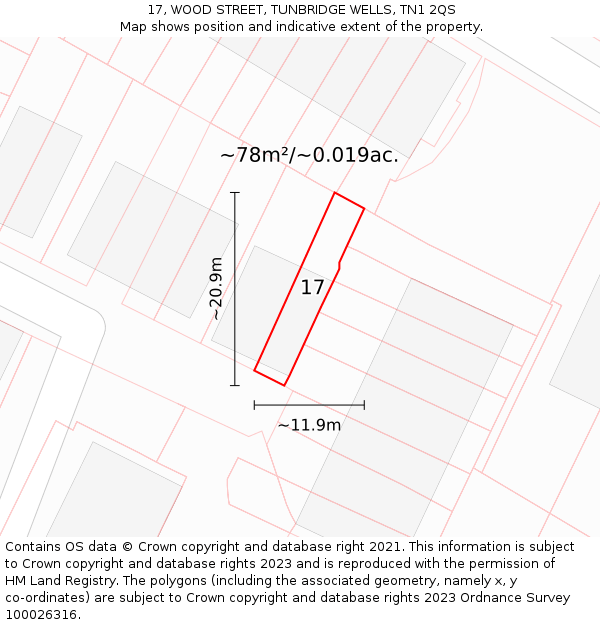 17, WOOD STREET, TUNBRIDGE WELLS, TN1 2QS: Plot and title map