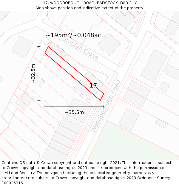 17, WOODBOROUGH ROAD, RADSTOCK, BA3 3HY: Plot and title map
