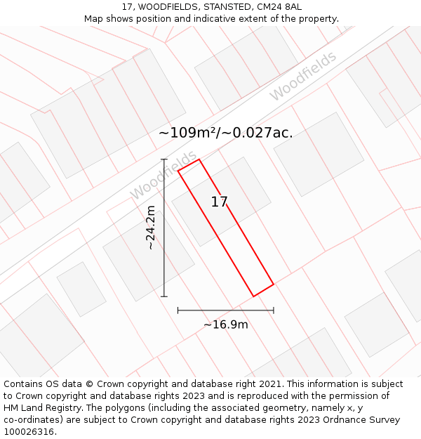 17, WOODFIELDS, STANSTED, CM24 8AL: Plot and title map