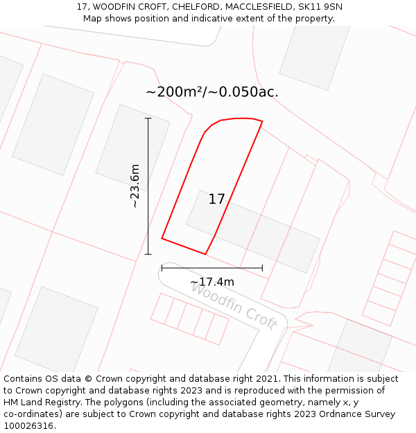 17, WOODFIN CROFT, CHELFORD, MACCLESFIELD, SK11 9SN: Plot and title map