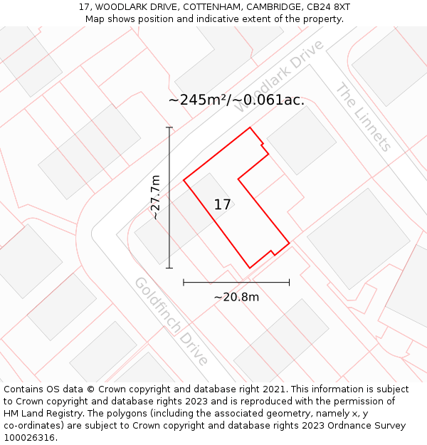 17, WOODLARK DRIVE, COTTENHAM, CAMBRIDGE, CB24 8XT: Plot and title map