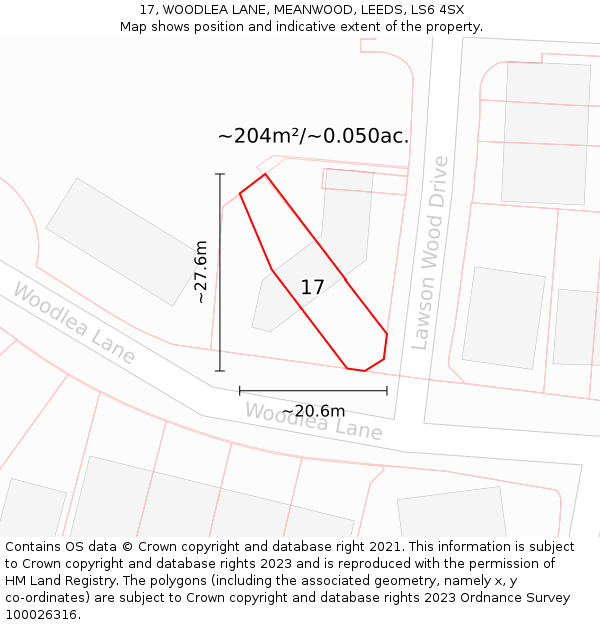 17, WOODLEA LANE, MEANWOOD, LEEDS, LS6 4SX: Plot and title map