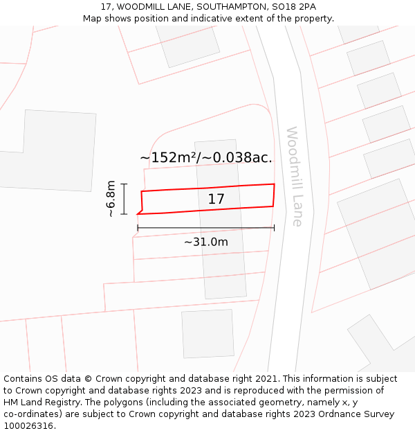 17, WOODMILL LANE, SOUTHAMPTON, SO18 2PA: Plot and title map